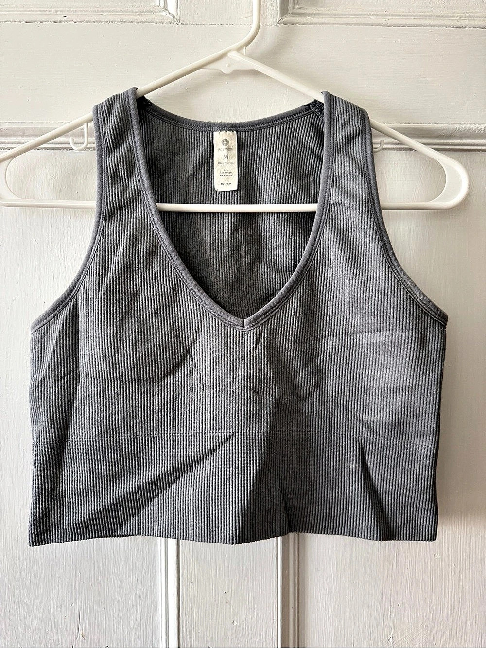 90 degree Ribbed Crop Tank in Gray Size Medium